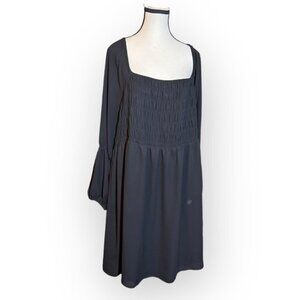 Women’s 2x Black Off Shoulder Flare Sleeve Smocked Fit and Flare Skater Dress